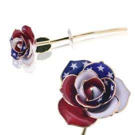 24k American Flag Patriotic 24K Gold Dipped Long Stem  Forever Rose