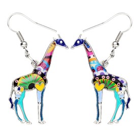 DUOWEI Cute Anime Giraffe Earrings Floral Enamel Giraffe Dangle Drop Charms Gifts for Women Accessories (Blue)