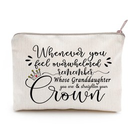 LICOBG Granddaughter Gift, Whenever Overwhelmed Remember Whose Granddaughter You Are, Makeup Bag, Lipstick Bag, Graduation Gift