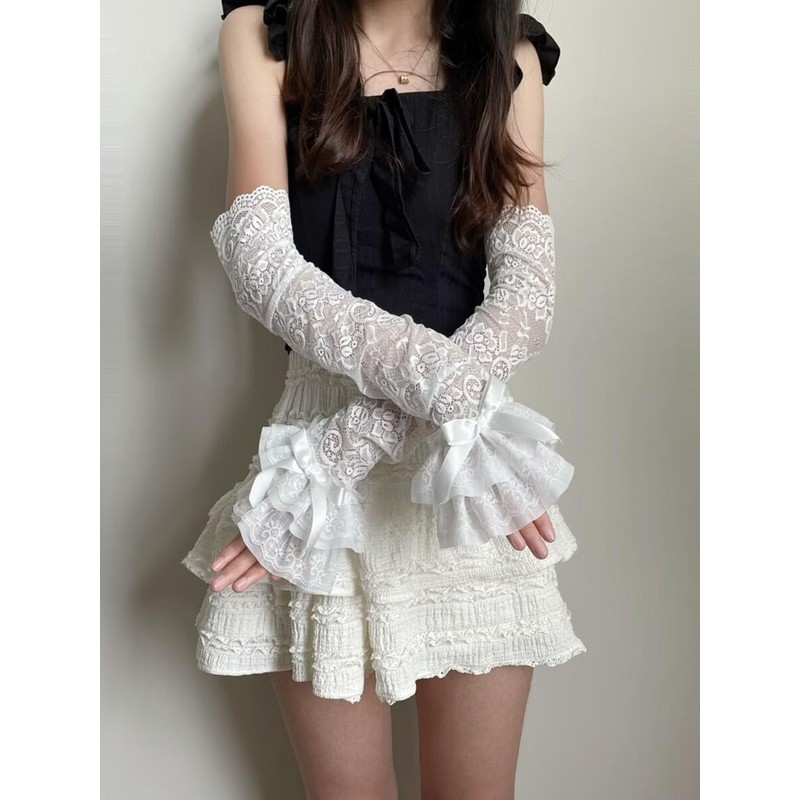 Ekieta Women's Arm Warmer, Lace Frill, Arm Sleeve, Thin, Floral