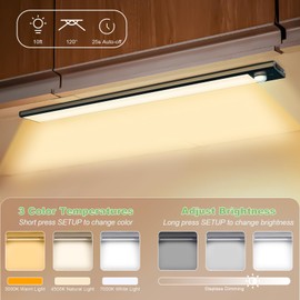 WOLDFY 3 Color Tempers Dimmable Under Cabinet Lights Wireless[2 Pack], Rechargeable LED Motion Sensor Lighting Indoor, Magnetic Closet Lights (Black-2 Pack-2500mAh)