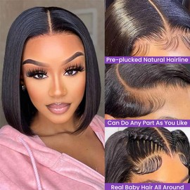 FATIAO 14 Inch Bob Wig Human Hair 13x6 Hd Transparent Lace Front Wigs Human Hair Pre Plucked Glueless Bob Wig 180% Density Short Straight Bob Wigs For Women
