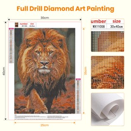 Lxmsja Diamond Art Lion Kits Adults Beginners, 5D Diamond Painting Lion Kits for Adults, DIY Full Drill Animals Diamond Painting Embroidery Crystal Gem Art Kits Adults for Home Wall Decor 30x40cm