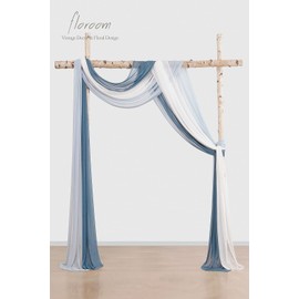 Floroom Wedding Arch Draping Fabric 3 Panels 20Ft Chiffon Fabric Drapes Arbor Drapery Wedding Ceremony Reception Swag Decorations (Dusty Blue +Powder Blue +White)