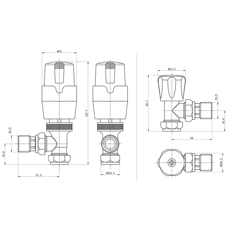 Keenware KRA-195 Thermostatic Radiator Angled Valves: Anthracite Grey