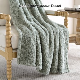 HORIMOTE HOME Ultra Soft Cozy Fleece Sherpa Throw Blanket, Light Weight Warm Decorative Throw Blanket, Sage Green Pattern Reversible Boho Blanket for Sofa, Couch, Bedroom,Travel, 127x152cm