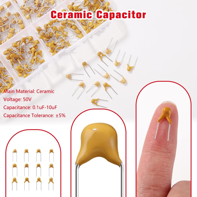 YIXISI 360 Pieces 12 Values 0.1uF-10uF 50V Ceramic Capacitor Assortment