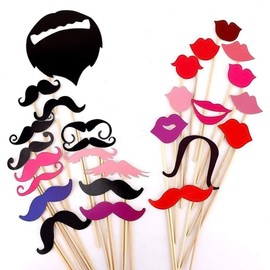Party Props for Photo Booth Birthday Wedding Kids Adult Prom 58 Pcs, DIY Funny Ronwace Costumes with Mustache on a Stick, Hats, Glasses, Mouth, Bowler, Bowties