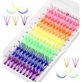 Valuebargain Lash Clusters with Color, 120 Pcs Colorful Lash Clusters, Easy-to-use Colored Eyelashes for Women, Girls DIY at Home, Makeup, (Multi-colored, 14/16 Mm)
