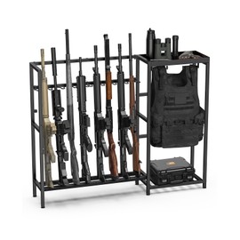 CVLIFE Gun Rack Stand, Vertical Rifle Rack Floor Stand with Tactical Gear Rack, Indoor Rifle Display Stand Holder for Rifle/Shotgun, Holds up 8 Long Guns for Home Garage Shop Storage