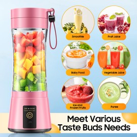 Cordless Portable Personal Size Blender - USB Rechargeable Blender for Smoothies and Shakes, 6 Blades with 380Ml BPA Free Juice Cup, Freshly Squeezed for Picnic/Sprots