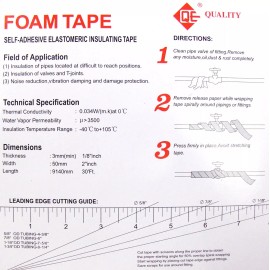 Quality Foam Insulation Tape Self Adhesive Elastomeric Dimensions  1/8" x 2" x 30 ft