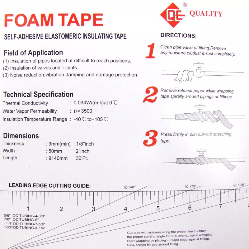 Quality Foam Insulation Tape Self Adhesive Elastomeric Dimensions 1/8" x