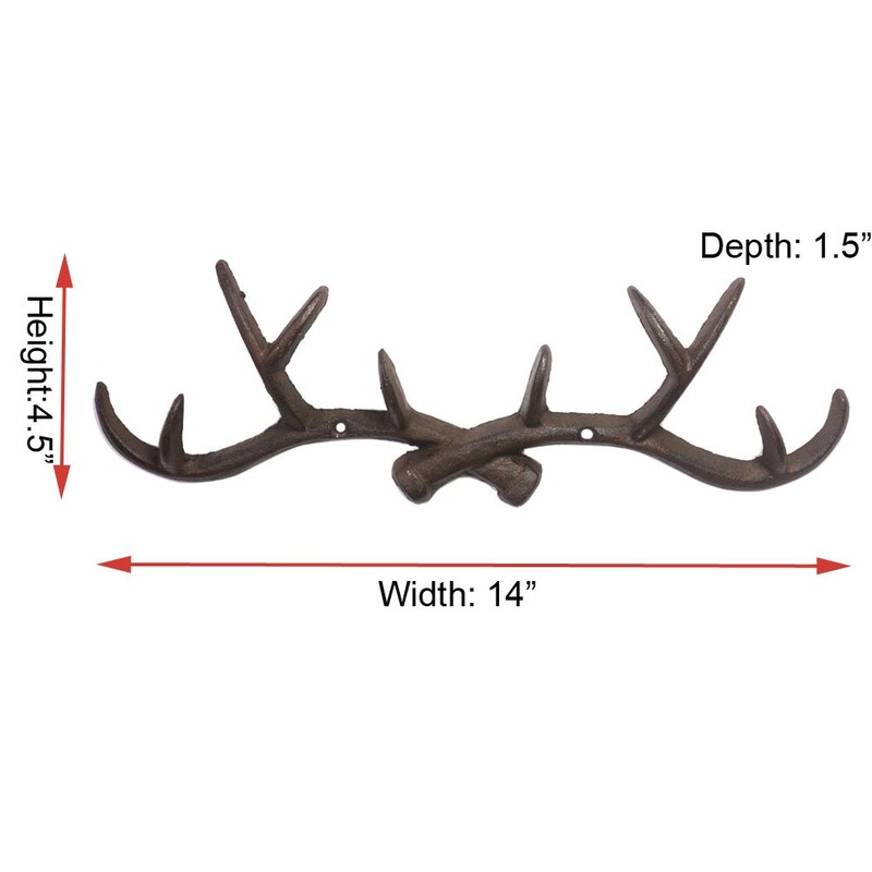 KiaoTime l Vintage 14" Rustic Cast Iron Deer Antlers Wall