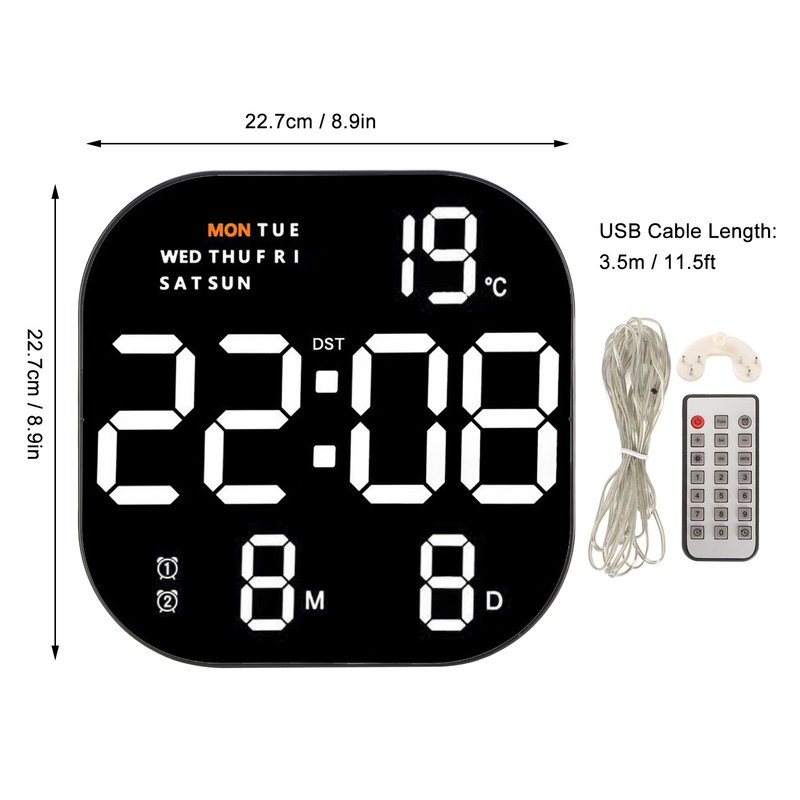 Digital Clock Large Screen LED USB 5V Remote Multifunctional Temperature