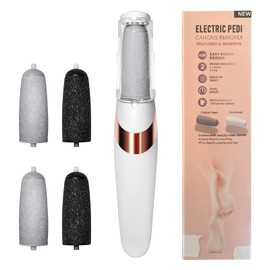 Portable Electric Callus Remover for Feet, Waterproof Hard Skin Remover Foot, with 4 Brush Heads, for Treating Dry Cracked Heels, Calluses and Dead Skin (White)