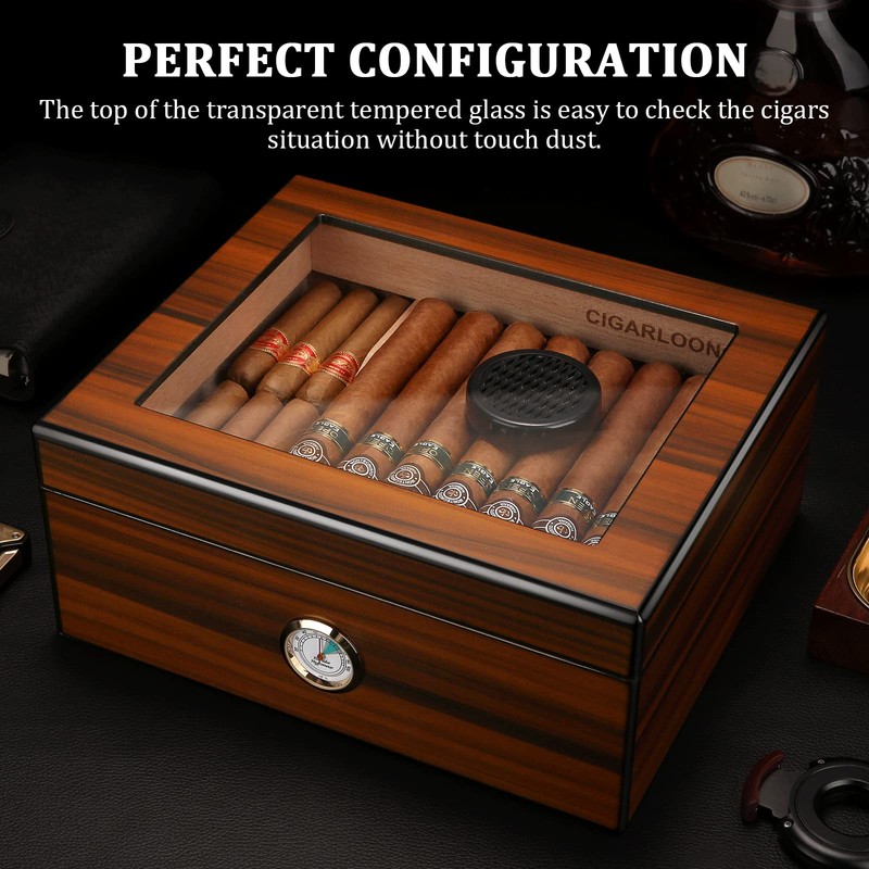 CIGARWONG Cigar Humidors Spanish Cedar Holds 25-35 Cigars Desktop Box