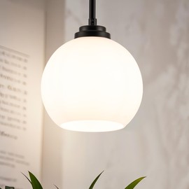 MAYNA 1 Pack Modern Pendant Lights Kitchen Island, Matte Black Globe Pendant Light Fixtures, Adjustable Height Hanging Island Lights for Kitchen Island Dining Room (Bulb Included)
