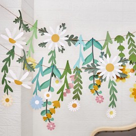 Easy Joy Flower Garland, Wildflower Decorative Banner, Flowers in Many Colours, Banner, Daisy Garland for Baby Room, Garden Party, Spring Decor, Children's Birthday, Wedding, Baby Shower
