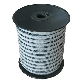 Electric Fence Poly Tape -5 Stainless Steel Conductors - 656 Feet Roll - 1/2 Inch White and Black Polytape - Suitable for Portable & Semi Permanent Electric Fence