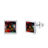 Black Fire Opal Earrings 925 Sterling Silver Black Square Stud