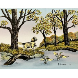 H Hargrove Hunting Dog Ducks Logs Pond Summertime Autumn 8x10 Canvas Only
