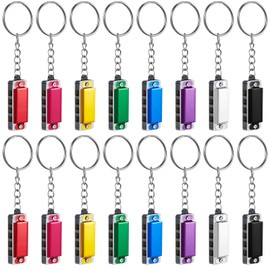Ecally 16 Pcs Mini Harmonica Keychain for Kids Operation Christmas Favors Portable Wind Instruments 4 Holes 8 Tunes Harmonica Music Party Favors Cute Music Keychain Accessory (Multicolor)