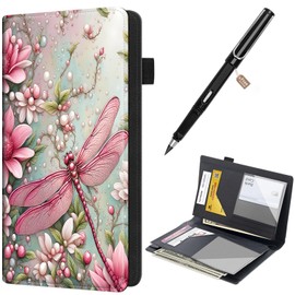 Server Books for Waitress Booklet Waitstaff Organizer Zipper Pocket,Fit Waitress Apron,Guest Check Books for Servers Waitress Notepad Check Presenters for Restaurants 5" x 9",Pink Flowers Dragonfly