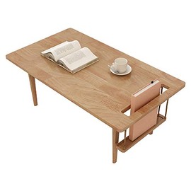 WoodShine Mid Century Modern Mini-Swing Coffee/Tea Table, Japanese Accent Floor Desk, Trapezoidal Shape Solid Wood Sofa Tables with Storage Natural 31.50 inch