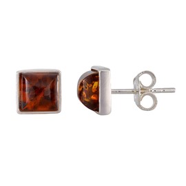 Sterling Silver and Honey Square Baltic Amber Earrings, Post Back Closure