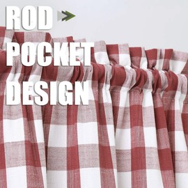 Bapawfish Red White Cafe Kitchen Curtains 45 Inches Length,Burgundy Buffalo Check Pattern Short Bathroom Window Curtain, Plaid Gingham Design Half Window Tier Curtains, 28" x 45", Red/White, Set of 2
