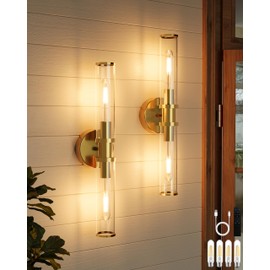 Battery Operated Wall Sconces Set of 2 with Remote Control, Gold, 8000mAh