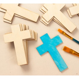 Unfinished Wood Cutout - 100-Pack Classic Cross Shaped Wood Pieces for Wooden Craft DIY Projects, Sunday School, Church, Home Decoration, 4.1 x 2.6 x 0.1 Inches