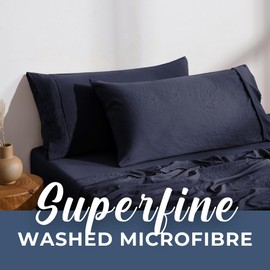 Dreamaker Superfine Washed Microfiber King Pillowcase Super Soft Microfibre All Season Breathable and Warm Wrinkle Resistant Machine Washable - Twin Pack Navy