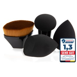 2er Beauty Blending Schwamm-1x Foundation Pinsel Make-up Grundierungspinsel - 1x Blending Schwämmchen mit Griff,Make-up Set Fondation Set- Schmink Set, Crème, Puder Sonnenschutz (Schwarz)