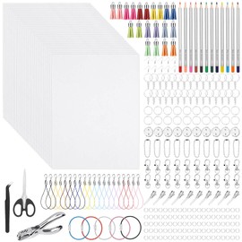 shynek 300 Pieces Shrinky Plastic Sheets Keychain kit, Including Shrinky Paper, Colored Pencils, Tassels, Keychains, Hair Clips, Hole Punch for Creative Crafts