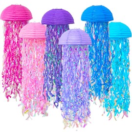 ADLKGG Pink Purple Blue Jellyfish Paper Lanterns, Under The Sea Party Decorations, Hanging Jelly Fish for Mermaid Ocean Themed Birthday Party Decorations, Baby Shower Classroom Decor, 6PCS