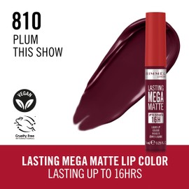 Rimmel London Lasting Mega Matte Liquid Lipstick, Long-Lasting, Hydrating, Vegan Formula - 810 - Plum this Show, 0.25oz
