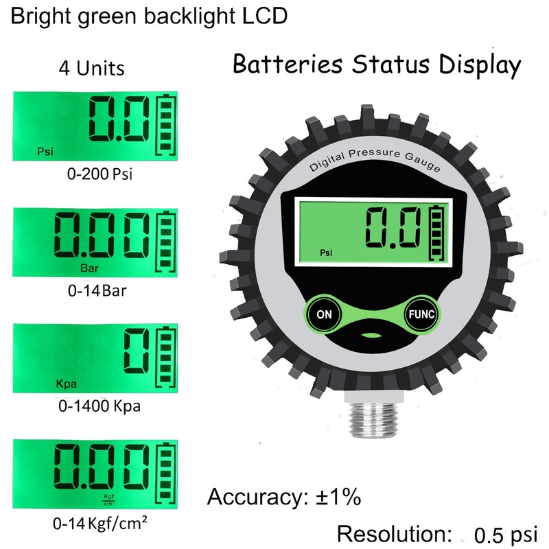 Uharbour Digital Air Pressure Gauge with 1/4'' NPT Bottom Connector