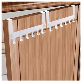 Rongrongago 2 Pack Set of Over Door Hook with 6 Hooks, Space Saving Door Coat Hanger, Suitable for Non Perforated Hangers in Living Rooms, Kitchens, Bedrooms (White)