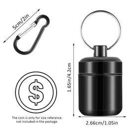 YUXIANLB 2 Pack Ear Plug Carrying Case Keychain, Waterproof Metal Earplug Case with Carabiner for Ear Plugs, Small Travel Pill Organizer Loops Earplugs Cases Keychain Container Holder (Silver, Black)