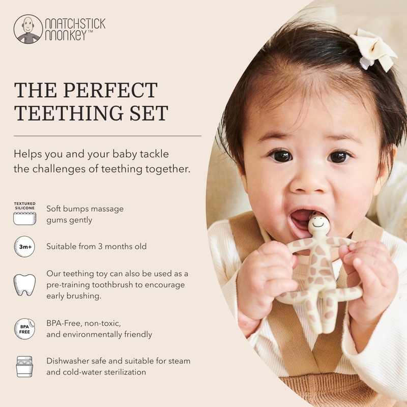 Matchstick Monkey, Antimicrobial Animal Teether Gift Set - 3 Pack,