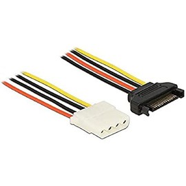 DeLock Power Cable SATA 15 Pin Female > 4 Pin Female 20 cm, Black, Red, White, Yellow
