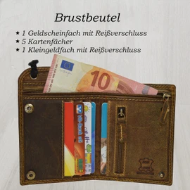 Roberto Genuine Leather Neck Pouch in Dark Brown, dark brown, rfid wallet