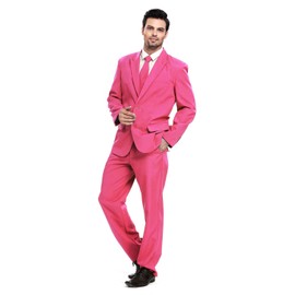 U LOOK UGLY TODAY Men's Party Suit Solid Color Prom Suit for Themed Party Events Clubbing Jacket with Tie Pants Pink L
