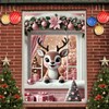 Saoplasa Christmas Party Banner 47x31 Inch Reindeer Window Cover Holiday