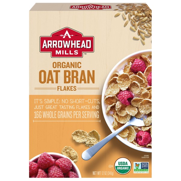 Arrowhead Mills Organic Cereal, Oat Bran Flakes, 12 oz. Box (Pack of 12)