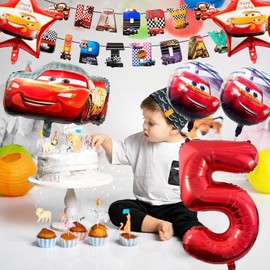 Lightning Car Birthday Decorations, Race Car Foil Balloons for Kids Racing Cars Themed 3rd Birthday Party Decorations Baby Shower