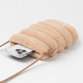 Comfyable Small Crossbody Bag for Women – Faux Fur Fluffy Quilted Cell Phone Purse with Strap, Mini Plush Furry Puffer Pouch, Camel