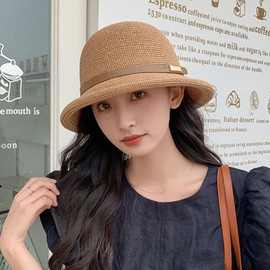 [easylivegogo] Straw Hat, Ladies Hat, UV Protection, Sun Protection, UV Protection, Bucket Hat, Sweat Absorbent, Quick Drying, Small Face Effect, UV Protection Hat, For The Sea, Walks, Travels,